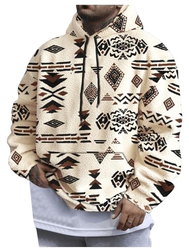 WDIRARA Men's Graphic Sherpa Fleece Hoodie Long Sleeve Hooded Sweatshirt Pullovers Top