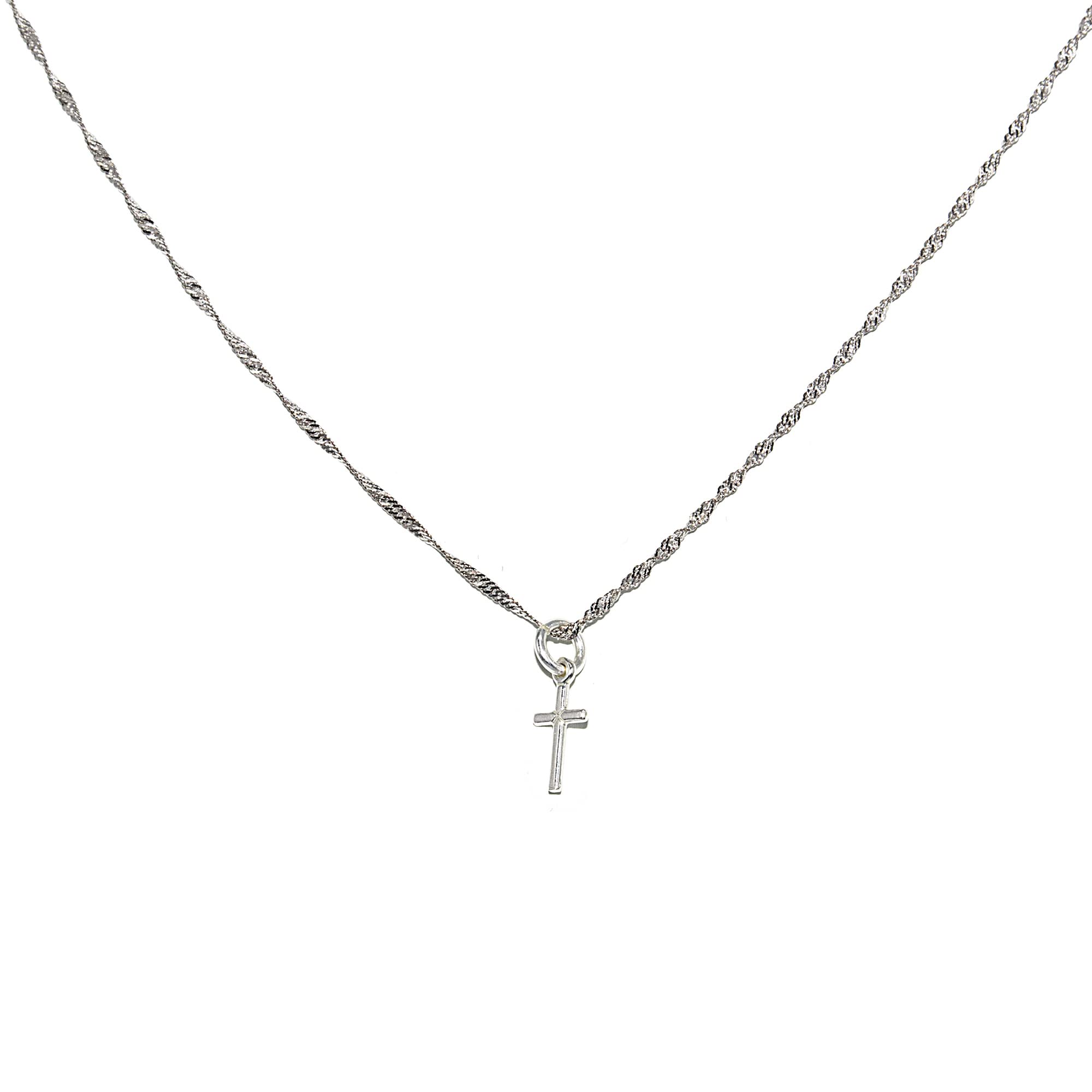 Twisted Curb Kette Halskette 1,5 mm mit Kreuzanhänger und Feder 925 Sterling Silber Damen/Herren Halskette