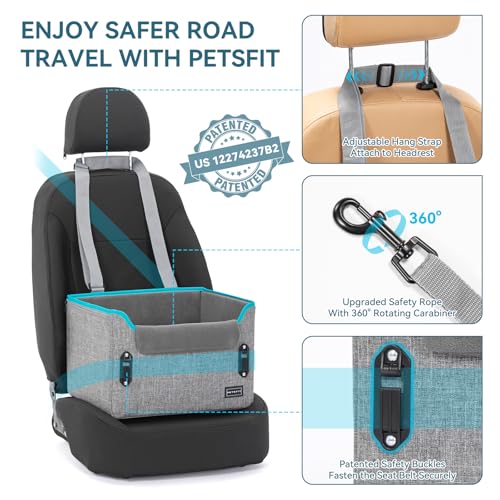 Petsfit Hunde Autositz für kleine Hunde, Stabiler & Sicherer Hundeautositz Hundesitz Auto Rückbank mit Sicherheitsgurt-Halteclip, Hundekorb Hundebett Auto mit waschbaren Plüschkissen