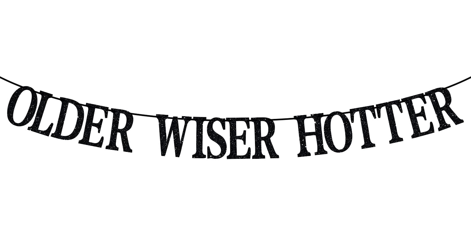 Bannière Older Wiser Hotter, Rose Pailleté Bannière D'Anniversaire Amusante Pré-Enfilée Guirlande Anniversaire Femme 30/40/50/60/70/80ème Amusante Décoration De Fête D'Anniversaire Cadeaux