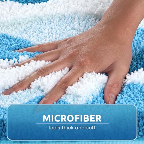 3D Ocean Wave Bedside Rug Blue 21x50 Inch, Soft and Absorbent Tufted Bathroom Runner Rug Non Slip Washable, Coastal Nautical Beach Decor for Bathroom Bedroom Indoor Mat - Image 6