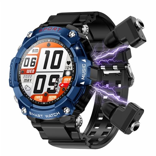 JUSUTEK 2025 革新 高級スマートウォッチ TWSイヤホン スマートウォッチ通話機能付,軍用規格チタン合金シェル腕時計,HIFI 9D音質イヤホン,録音機能,1.52インチ大画面腕時計,万歩計, 両耳イヤホン,防塵防水,耐寒耐熱,DIY文字盤,着