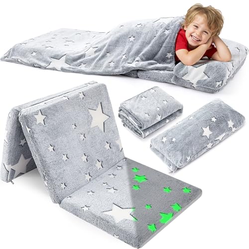 Hillsuren Toddler Nap Mat with Removable Pillow and Blanket, Foldable Floor Mattress for Kids, All-in-one Sleeping Bag for Preschool Daycare Travel Camping Sleep Mat, 21