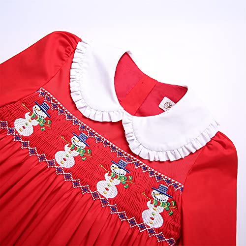 Girls Winter Christmas Red Long Sleeve Smocked Dresses Kids Teen Cute Embroidery Casual Smocking Clothes3