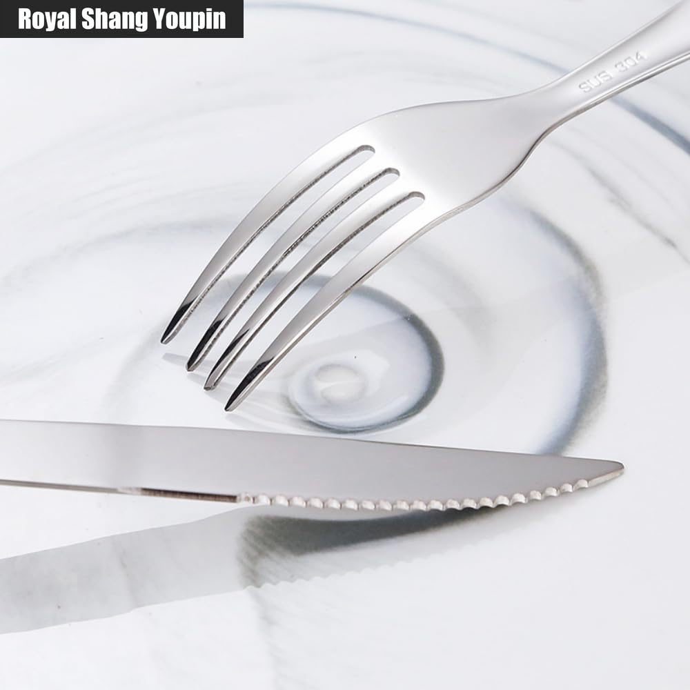 Manico in Legno Massello Cucina Acciaio Inossidabile Posate Stoviglie Posate Coltelli Forchette Cucchiai Set Coltello Da Bistecca Per La Casa Cucchiaio Da Dessert (A,20 pezzi)