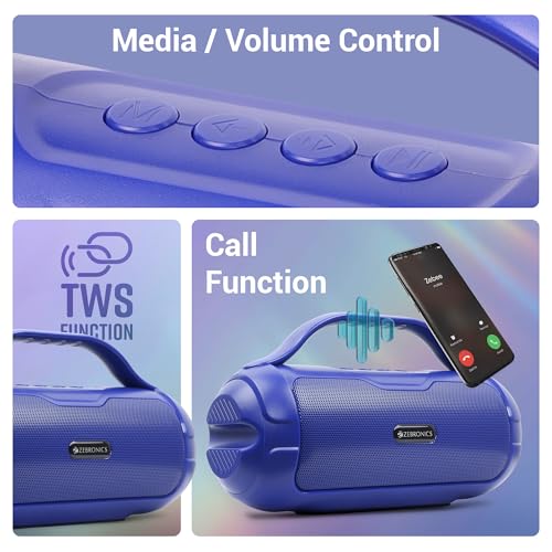 Image of ZEBRONICS Sound Feast 40 Portable Bluetooth Multimedia Speaker, 8 Watts, Dual 5.2cm Drivers, Passive Radiator, Upto 10 Hours Playback, BTv5.3 | USB | mSD |TWS, Call Function, Deep Bass (Blue)