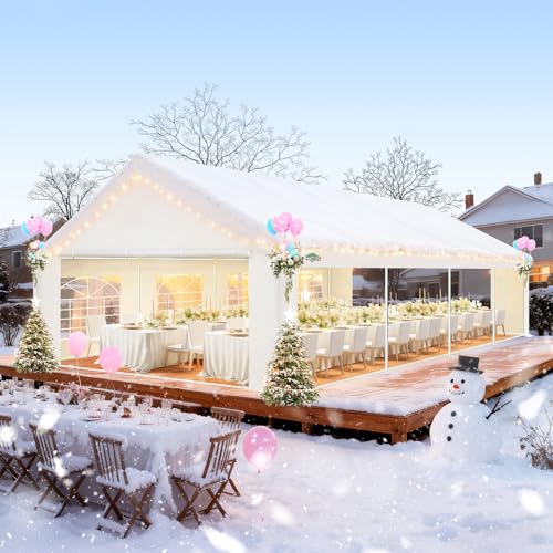 COBIZI 20x30 Party Tent Heavy Duty Tent, Carpas para Fiestas 20x30 with 6 Removable Sidewalls & 4 Built-in Sandbags, Wedding Tents for Parties Outside UV50+ Waterproof, White