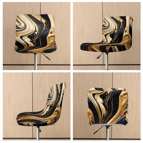 Image of Black Gold Marble Bar Stool Chair Cover 4 Pack Barstool Slipcovers Counter Stool Chair Covers with Waterproof Seat Pad Bar Seat Cover with Elastic Bottom