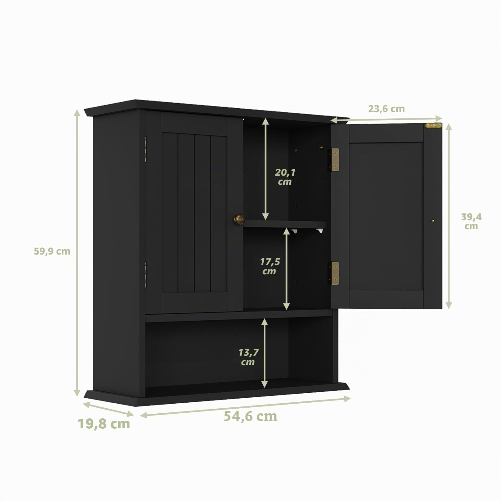 Smuxee Armoire de Toilette Murale Noire pour Petit Espace - Meuble Salle de Bain Suspendu avec 2 Portes et Étagères Réglables - Range-Toilette Étanche pour WC, Buanderie et Cuisine