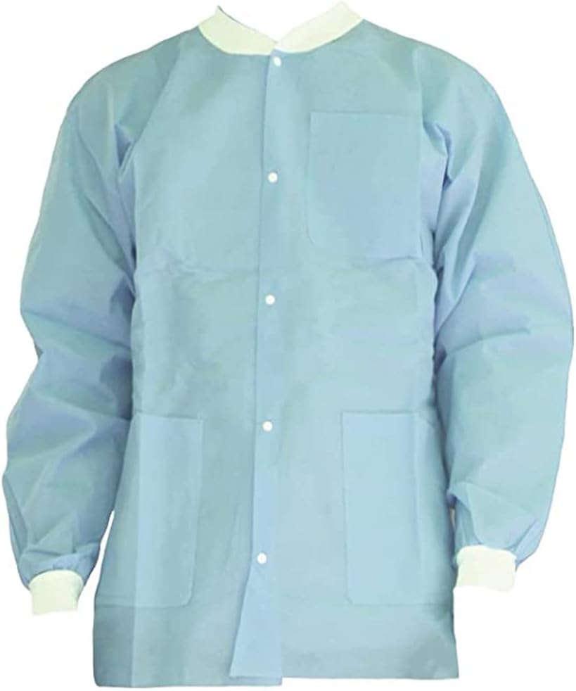 Premium Quality SMS Jacket for Medical Professionals, Made of SMS Soft Fabric 3 Layer, Lab Jacket Prevents Static, Latex Free, (10-pack) (Medium, Ceil Blue)