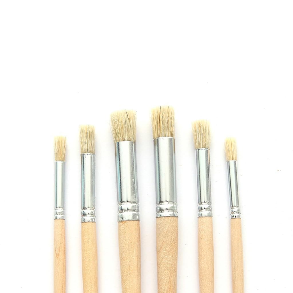 6 pinceaux à Poils Ronds en Bois pour Peinture Acrylique et Huile avec Support Creux,