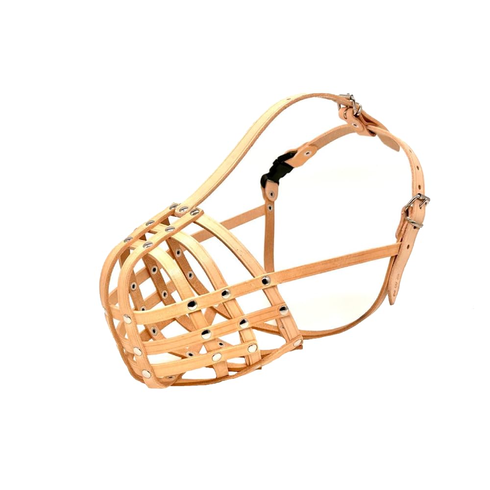 New Genuine Light Leather Dog Muzzle for Dogue de Bordeaux and Bullmastiff and and other similar breeds (Beige Leather, DB-2)