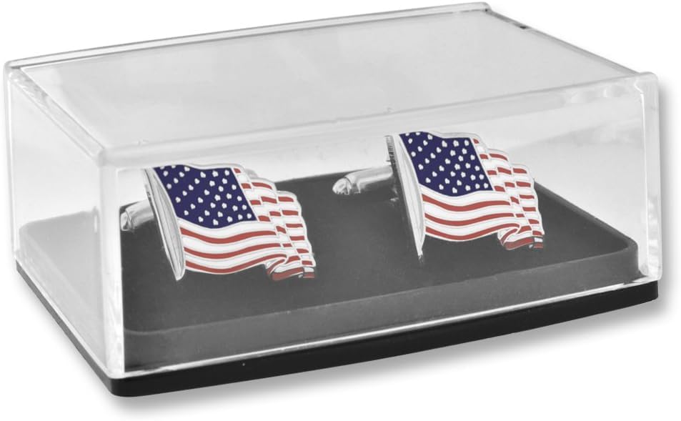 Image of PinMart's Gold Color Plated and Silver Made in the USA American Flag Enamel Lapel Pin, Cufflink & Tie Clip
