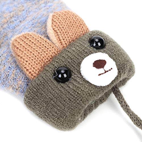 Toddler Kids Winter Warm Knit Mittens with String Plush Fleece lined Bear Gloves Infant Full Finger Gloves Snow Mittens4