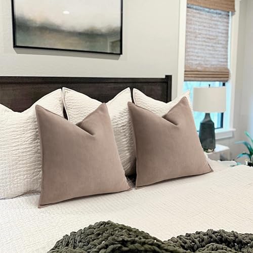 ZWJD Khaki Pillow Covers 26x26 Set of 2 Chenille Throw Pillow Covers with Elegant Design Soft and Luxurious Decorative Throw Pillows for Couch, Bed, and Home Decor