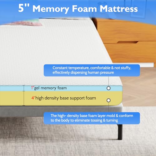 Image of FDW | 5 Inch California King Mattress | Medium Firm | Gel Memory Foam Mattress | White | Bed in a Box, CertiPUR-US Certified | Pressure Relief, Cooling Ventilated Foam | Washable Removable Cover
