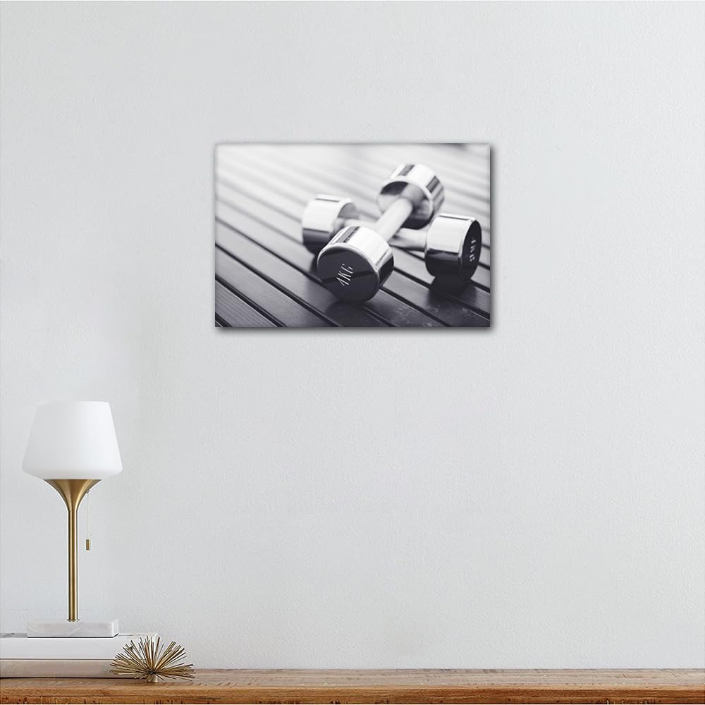 Canvas Wall Art Weight Training Modern Wall Art Gym Dumbbell House Decorations for Living Room Sport Fitness Canvas Wall Art Paintings for Bedroom Office Decor Artwork Framed Easy to Hang 24x16 in - Image 3