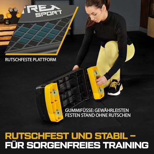TREX SPORT Steppbrett für zuhause höhenverstellbar TX-030AS | 68×28×10/15/20cm Aerobic Stepper 3 Stufen, rutschfest, bis 350kg belastbar | Stepboard Gelb