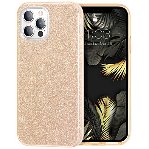 MILPROX Compatible with iPhone 12 Case and iPhone 12 Pro Cases (2020), Bling Sparkly Glitter Shiny Spark Gel Shell Case -Gold