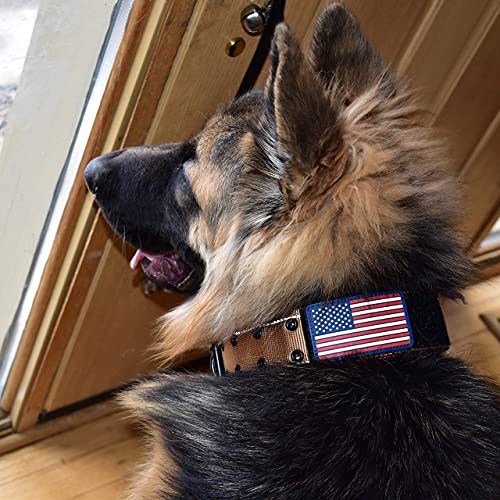 2" Personalized Tactical Dog Collar - Wide Thick Military Style With Strong Belt Buckle Closure - American Flag Patch - Reflective - Med And Xl Sizes For Large And Giant Dogs #TOP4