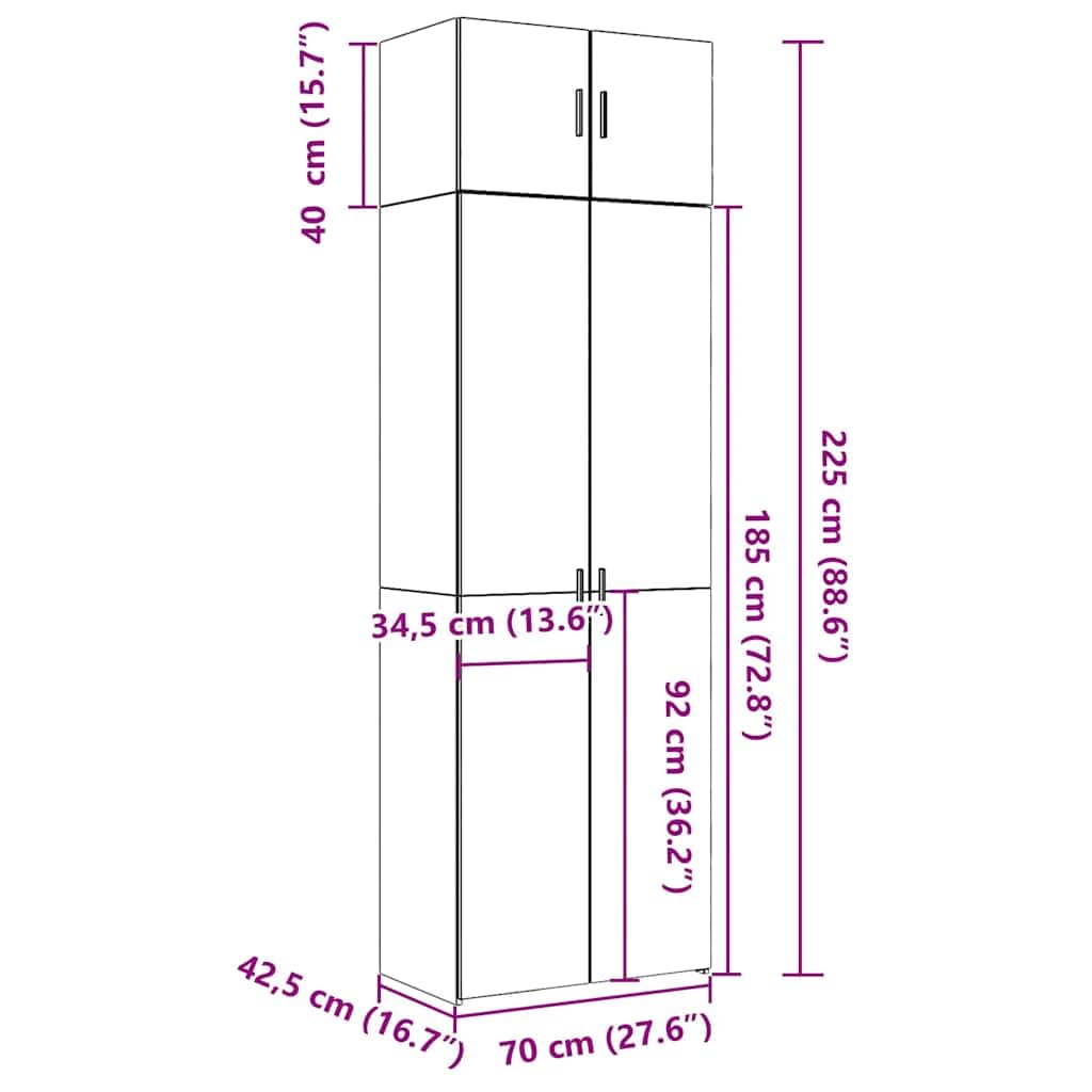 vidaXL Mobile Portaoggetti Bianco 70x42,5x225 cm in Truciolato