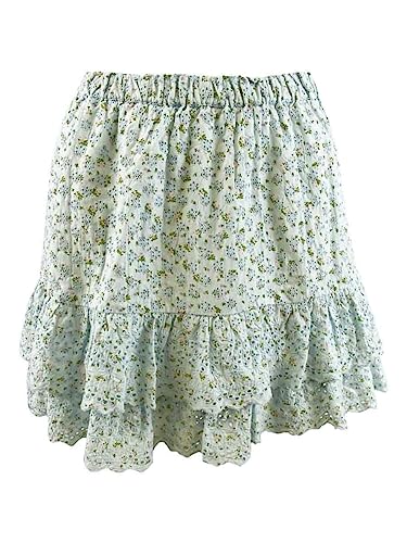 Lucky Brand Women's Printed Cotton Tiered Mini Skirt (L, Blue Multi)