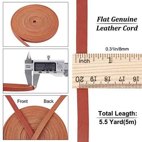 GORGECRAFT 5.5Yds 8mm Flat Genuine Leather Cord Natural Leather String Lace Strips Full Grain Cowhide Braiding String Roll for Jewelry Making DIY Craft Braided Bracelets Belts Keychains(Brown) - Image 2