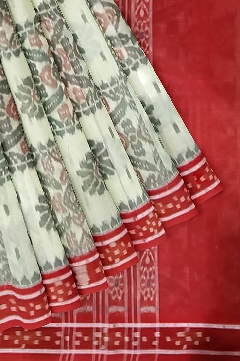 Image of Ikat Women's Cotton Saree, Handmade Pure Cotton Khandua Saree, Ikkat Orissa Traditional Handloom Saree without Blouse