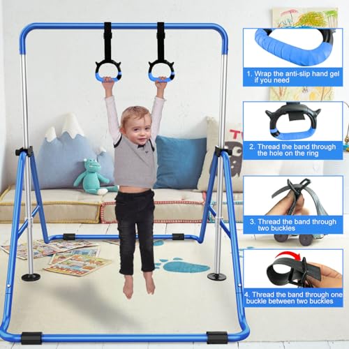 Image of Tepemccu Expandable Gymnastics Bars Adjustable Height Gymnastic Horizontal Bars Junior Training Bar Children Folding Training Monkey Bars for Kids