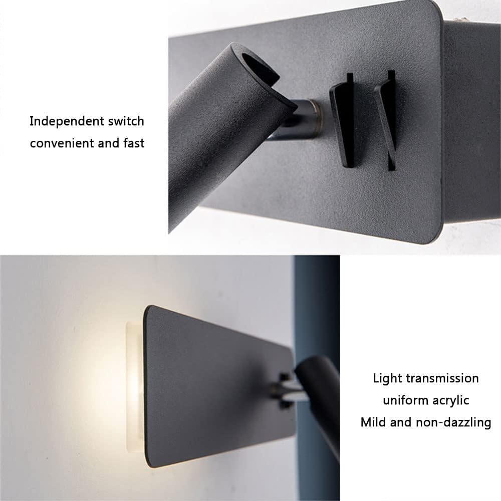Lámpara Pared LED empotrada, Foco Pared, Ajustable 350°+90°, lámpara Lectura cabecera, Aplique cableado, Accesorio iluminación cabecera, lámparas Noche Dormitorio, Cama Hotel