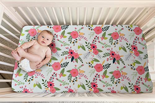 Image of Soft Fitted Crib Sheet, Stretchy and Breathable Toddler Crib Sheet for Boys and Girls, Fits Standard Crib and Toddler Mattress (Bougainvillea)