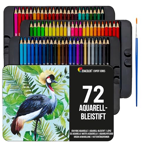 Zenacolor Aquarellstifte set 72 Stifte Aquarell Malstifte für Erwachsene und Kinder Wasservermalbar - Watercolor Pencils Metal Case