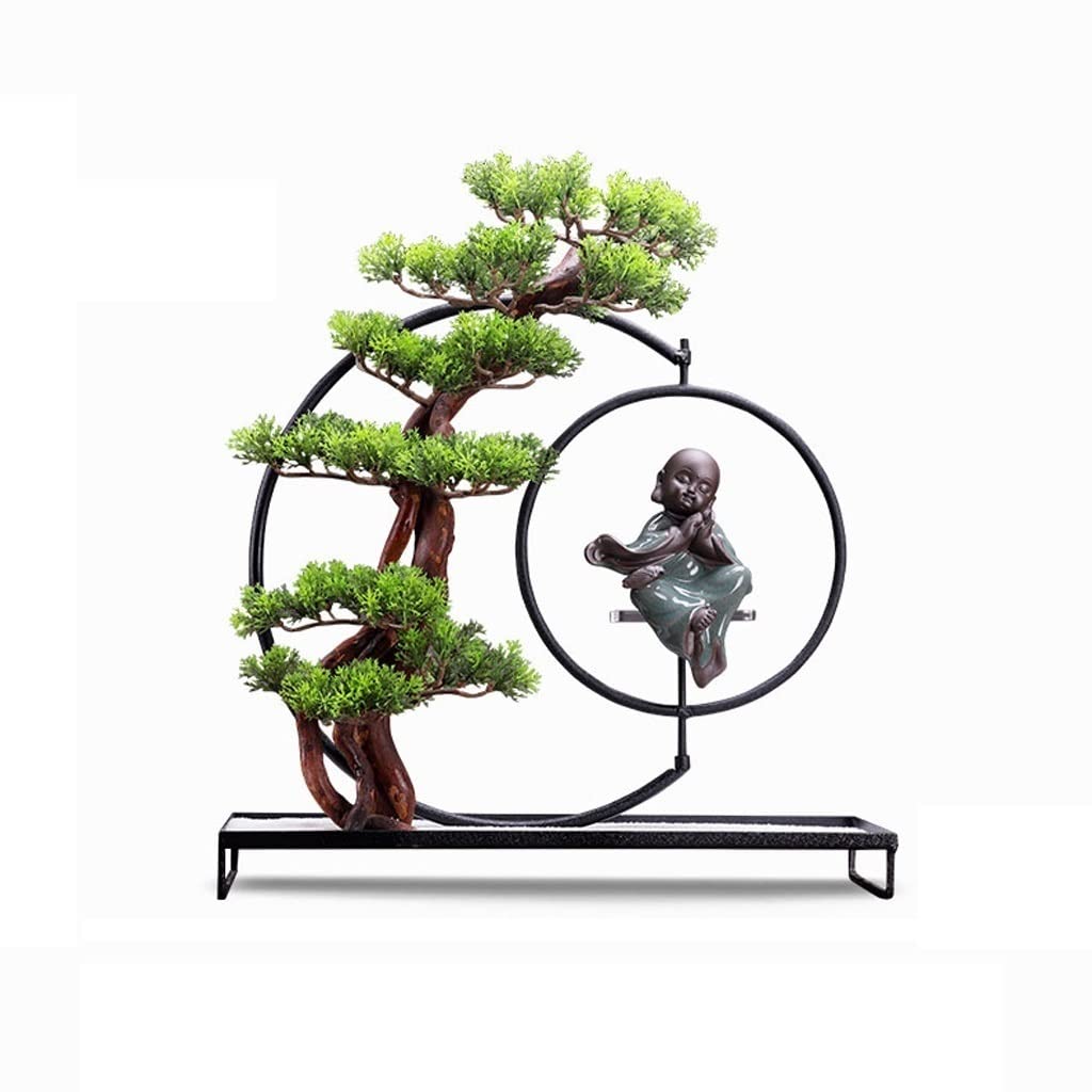 Artificial Bonsai Tree Artificial Bonsai Fake Green Plants Simulation Zen Plant Ornaments Welcome Pine Indoor 18.5 Inches