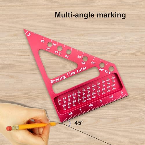 3D Multi-Angle Measuring Ruler, Carpenter Square Protractor 22.5-90 Degree with Position Pin, Aluminum Alloy Miter Triangle Ruler Layout Measuring Tools, Woodworking Tool (Inch) - Image 6