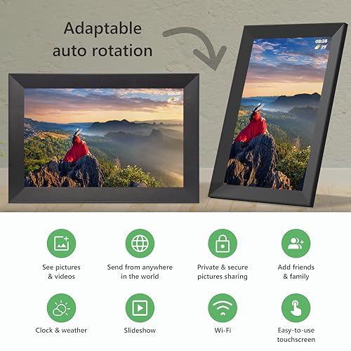 Image of Avyona 10.1 inch Smart WiFi Digital Photo Frame | HD IPS Touchscreen | 32GB Storage | Frameo App for Instant Wireless Photo & Video Sharing | Auto-Rotate | Ideal Gift for Family & Friends - Raven Black