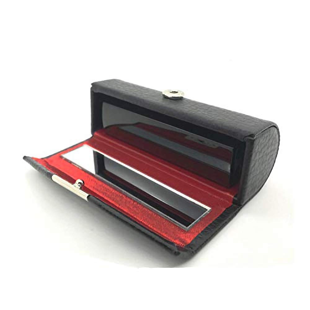Leather Small Lipstick Case Holder with Mirror Organizer Bag for Purse Lipstick Holder,Cosmetic Storages for Ladies (2 PACK (Red+Balck）)