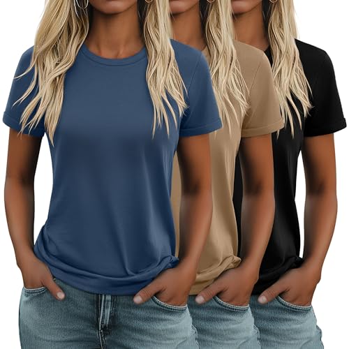 Huukeay 3 Pack Women's Cotton T Shirts Casual Short Sleeve