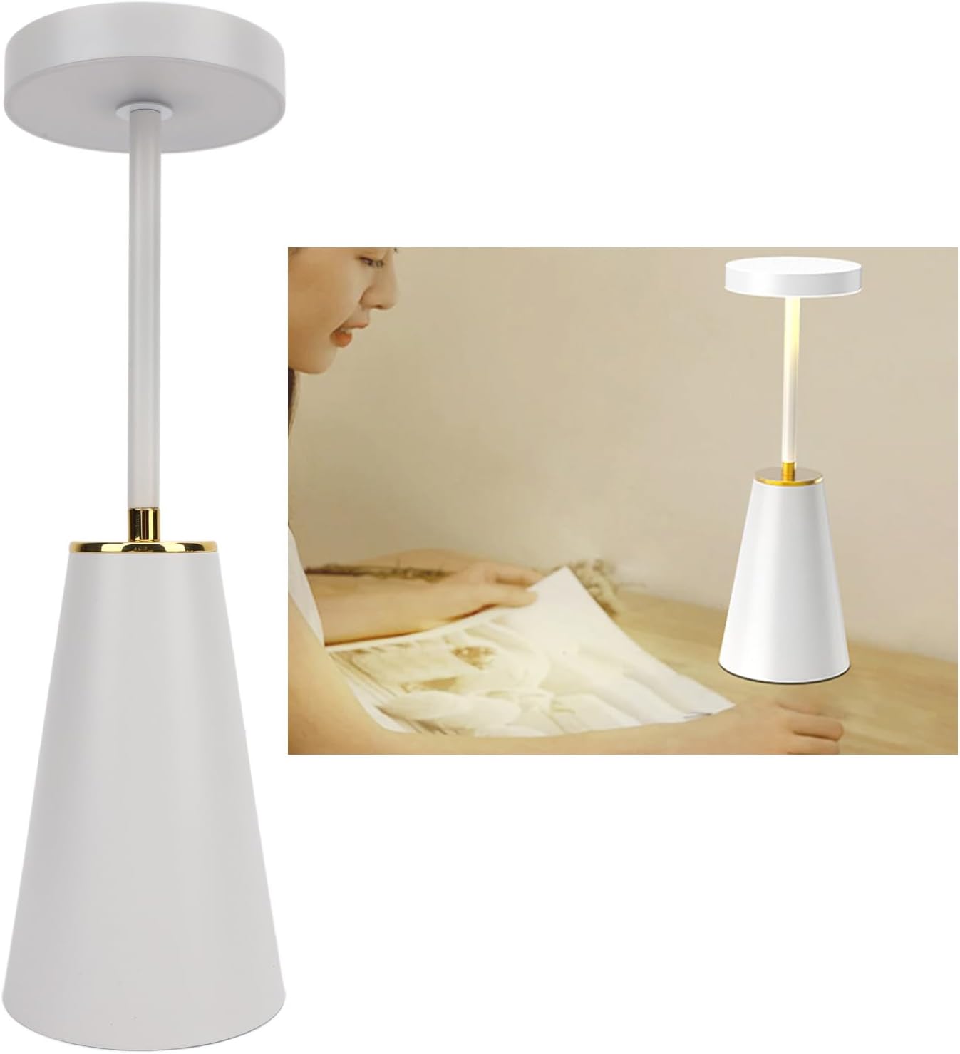 Cordless Table Lamps, 3 Colors Stepless Dimming LED Desk Lamp 2000mAh Rechargeable Battery LED Night Light, Touch Control Lamp for Restaurant Home Dinner Dining Kitchen Outdoor