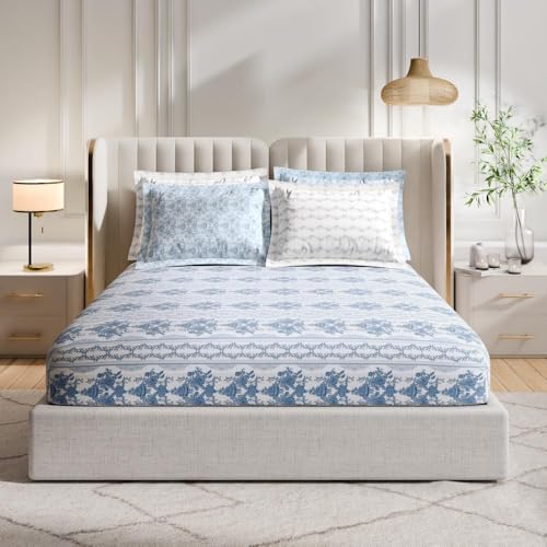 Image of Wakefit Premium 100% Cotton 300 TC Flat Bedsheet with 4 Pillow Covers | Queen Size (100 x 90 inch) | Nova