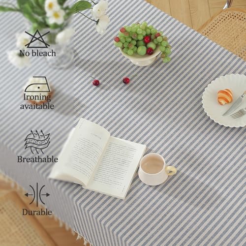 Nappe à rayures anti-poussière en coton et lin pour table de buffet - 7
