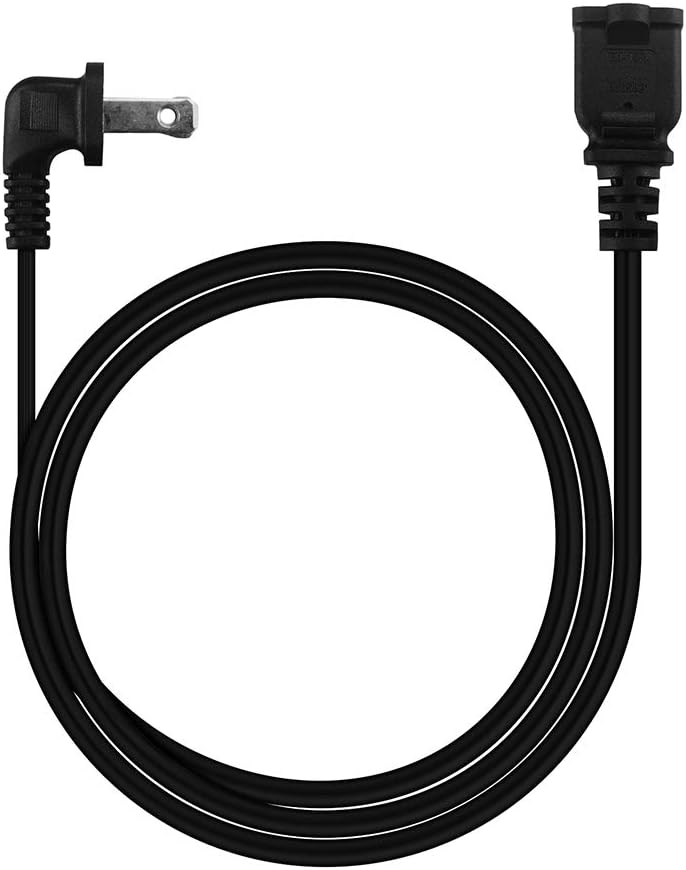6-Feet (1.8M) Right Angled Polarized US 2-Prong Male-Female Extension Power Cord Cable, SPT-2 16AWG 2 Prong Extension Cable Cord 10A/125V