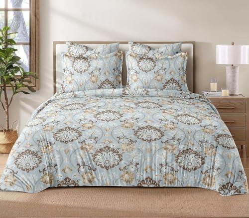 Image of Castiqa Elastic Fitted Supersoft Premium Polycotton 200TC King Size Bedsheets with 2 Pillow Covers (Fits Upto Mattress of 8Inches) (Sky, Full 72x78x8Inch)