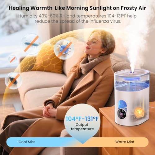 Image of Humidifiers for Bedroom Large Room Home - GloryAir 6L Quiet Top Fill Cool & Warm Mist Humidifier with Smart Humidity Control, Remote Control, 7-Color Light, Humidistat, Oil Diffuser