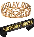 Birthday Girl Sash and Tiara Gold | Birthday Queen Sash and Crown | Happy Birthday Party Supplies| Favors, Decorations 13th, 16th, 21st, 30th, 40th, 50th, 60th, 70th, 80th, 90th Birthday Gold