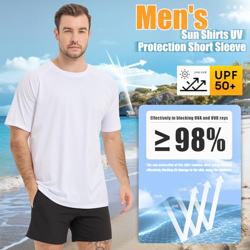 Guooolex UV Swim Shirts for Men UPF 50+ Rash Guard Short Sleeve Quick Dry for Swimming SPF Sun Shirts UV Protection3