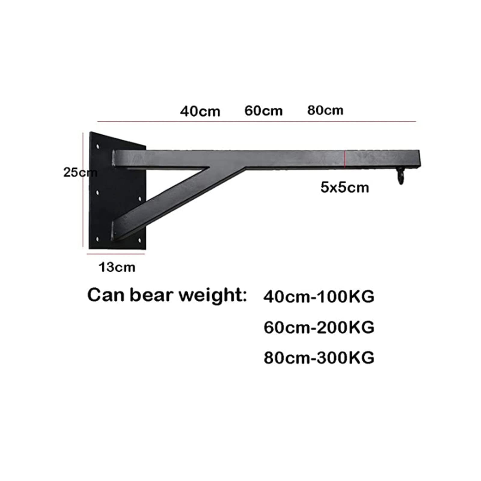 Staffa da Parete per Sacco da Boxe 40cm/60cm/80CM - Supporto da Muro in Acciaio Che Sostiene 300KG per Sacco Pesante, Manichino Appeso per Allenamento MMA, Kickboxing,Nero,60x25x13cm