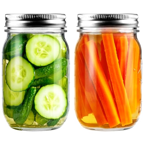 Image of Glass Mason Jars 16 oz with Airtight Lids-Regular Mouth Canning Jars for Canning, Food Storage, Overnight oats,Smoothies, Salad,Coffee & Party decorations (2 Pack) Christmas gift