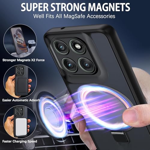 Image of Magnetic Stand Case for Motorola Moto Edge 60 Pro Case [Compatible with Mag-Safe] Translucent Matte Back Shockproof Protective Phone Case for Moto Edge 60 Pro Cover, Stand Black