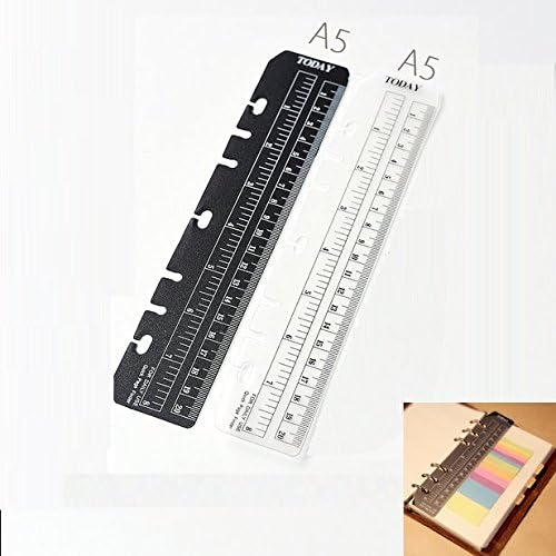 hwojjha 2Pcs Black/Clear Plastic Page Marker Pouch Pagefinder Measuring Today Ruler for A5 Size 6-Hole Binder Notebook (A5, Black + Clear) image 3