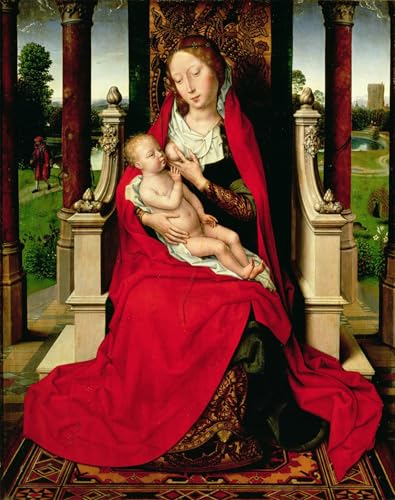 XcBAIHOUD Reproducción de lienzo Abstracto Cuadro Pinturas Murales Dama col Bambino in trono di Hans Memling para Decoración de Paredes 60x90cm